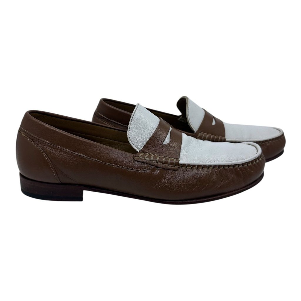 Florsheim Mens Beaufort Penny Loafers 9d White/Cognac Leather Classic Style Pre